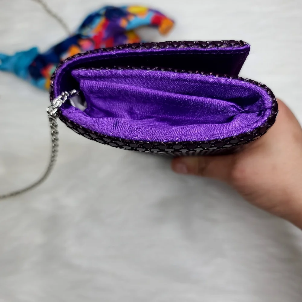 Jessica McClintock Purple Gold Beaded Clutch Purse